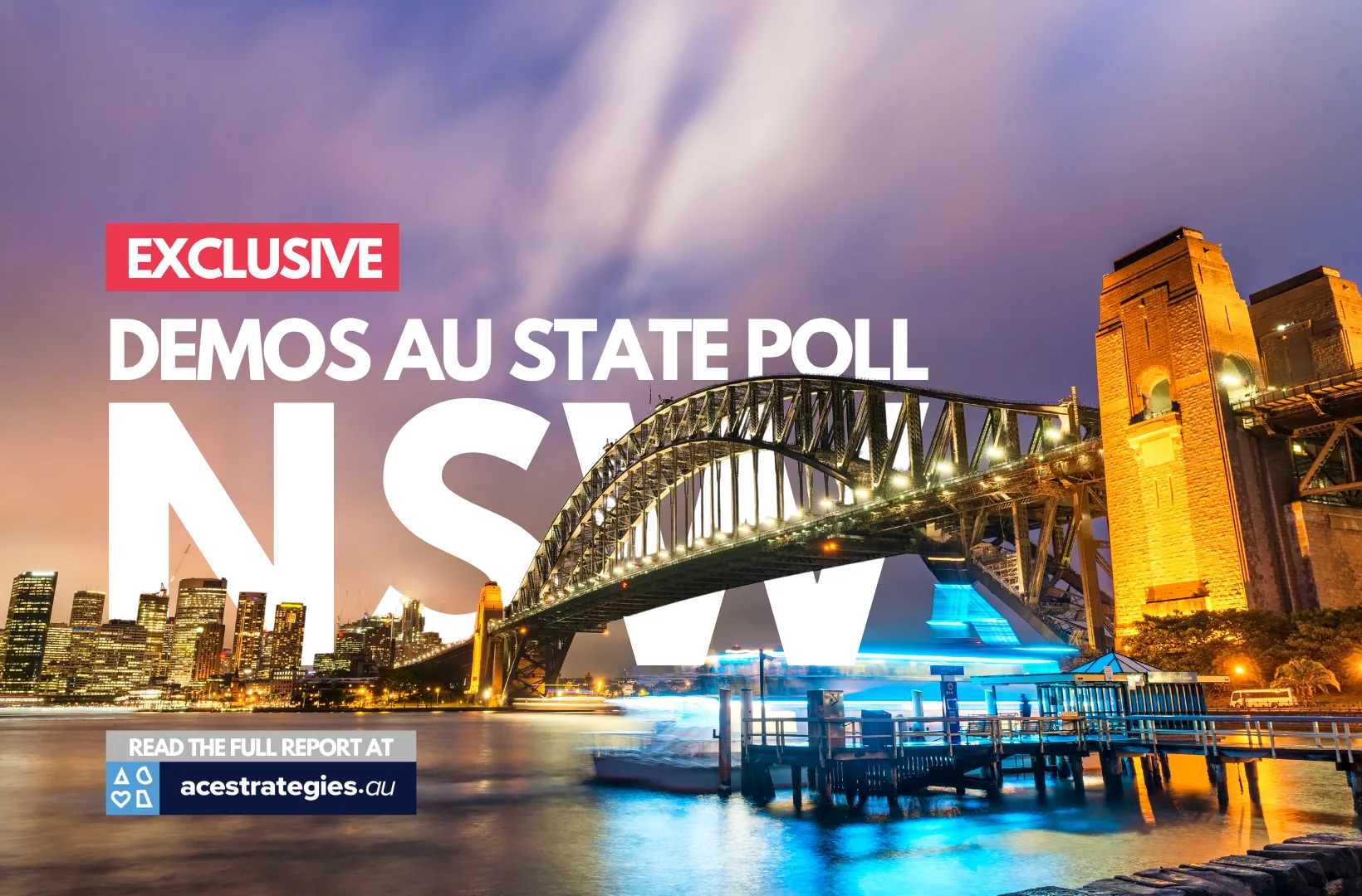 Ace Strategies exclusive DemosAU State Poll — New South Wales, Sydney Harbour Bridge at night
